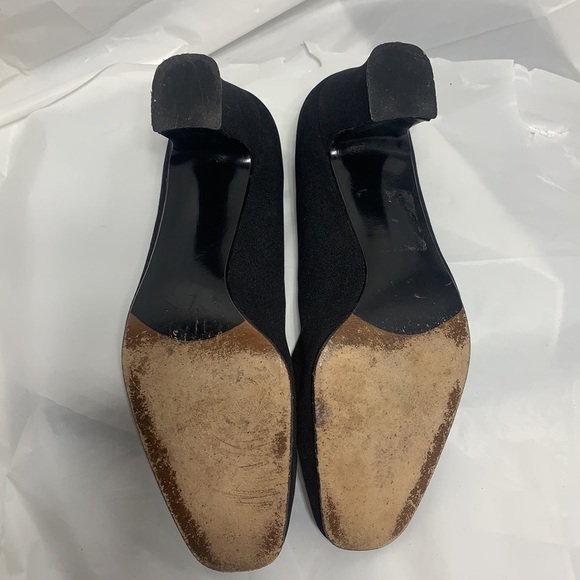 VINTAGE Stuart Weitzman Black Fabric Square Toe Slip On Heels Women’s Sz 8M - Picture 8 of 10